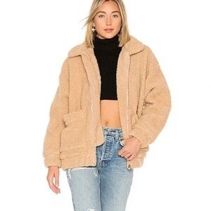 I.AM.GIA Oversized Teddy Pixie Sherpa Full Zip Jacket Coat Camel Tan Size S